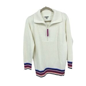 T By Talbots Women Size X XL Sweater 1/2 Zip White Ribbed Knit Pullover Top